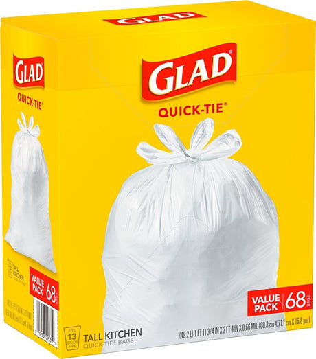 Glad 22435 Tall Kitchen Garbage Bag, 13 gal, Plastic, White