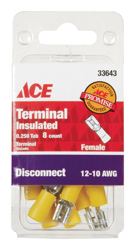 Ace 12-10 AWG AWG Insulated Wire Female Disconnect Yellow 8 pk