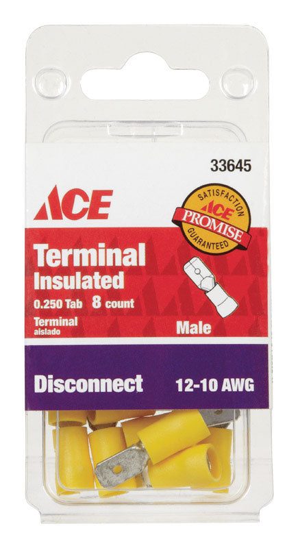 Ace 12-10 AWG AWG Insulated Wire Male Disconnect Yellow 8 pk