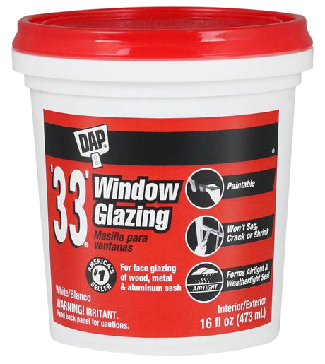 DAP 12121 Window Glazing, Paste, White, 1 pt Tub