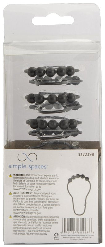 Simple Spaces SD-BH-BK Roller Ball Shower Curtain Hook Set, Steel, Matte, 1-1/2 in W, 2-7/8 in H