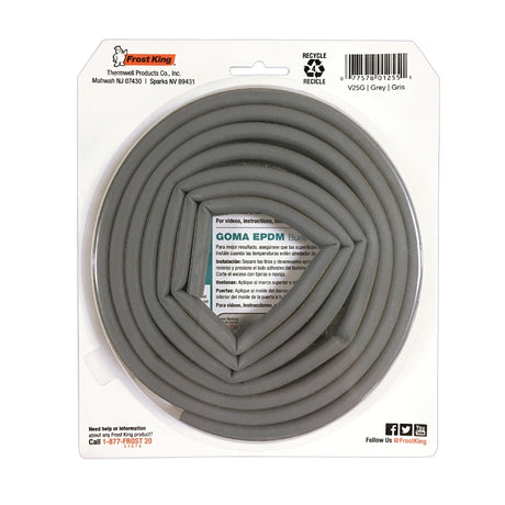 Frost King V25GA Weatherseal, 5/16 in W, 17 ft L, EPDM Rubber, Gray