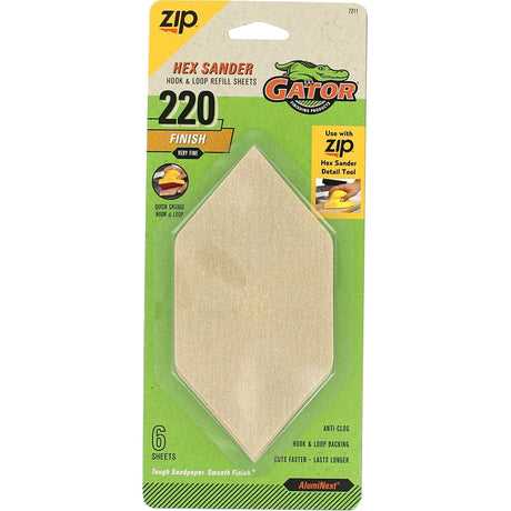 Gator Zip 7211 Refill Sheet, 6 in L, 3 in W, Extra Fine, 220 Grit, Aluminum Oxide Abrasive