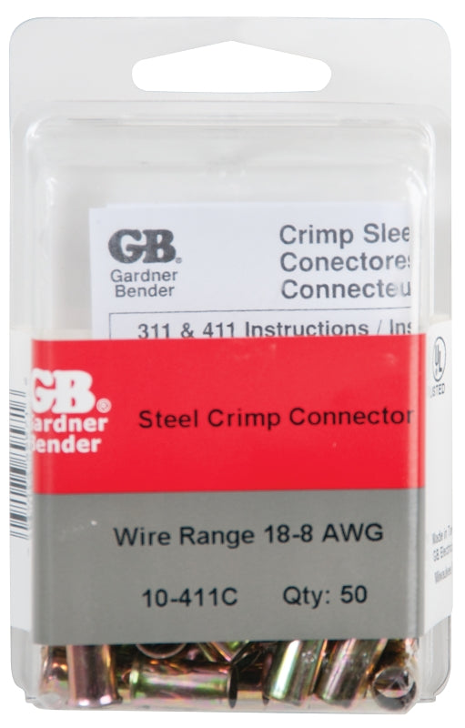 Gardner Bender 10-411C Crimp Connector, 8 to 14 AWG Wire, Steel Contact, Silver, 50/CD