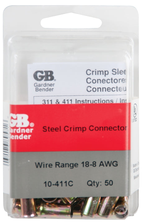 Gardner Bender 10-411C Crimp Connector, 8 to 14 AWG Wire, Steel Contact, Silver, 50/CD