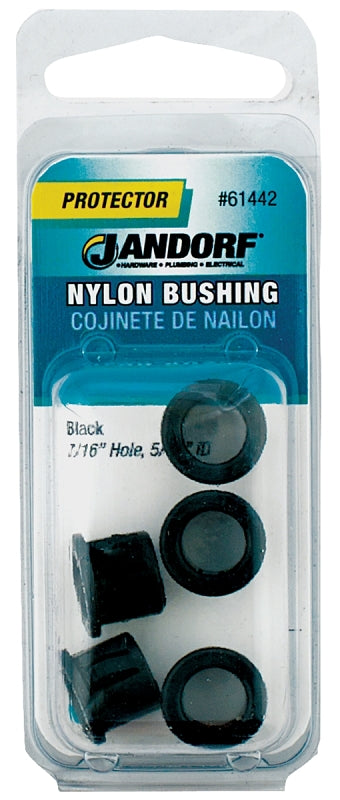 Jandorf 61442 Conduit Bushing, Nylon, Black, 5/16 in Dia Panel Hole, 0.406 in Thick Panel