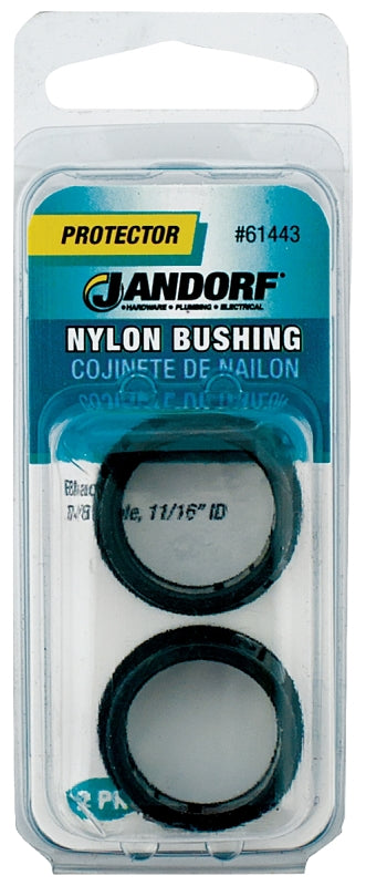 Jandorf 61443 Conduit Bushing, Nylon, Black, 11/16 in Dia Panel Hole, 0.453 in Thick Panel