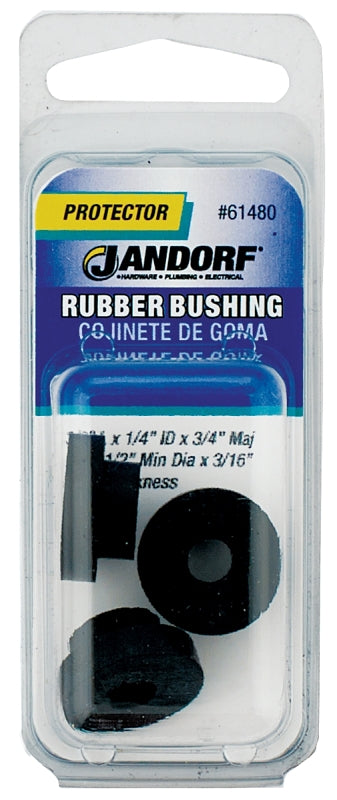 Jandorf 61480 Conduit Bushing, 1/4 in ID, 3/4 in OD, 1/4 in Dia Cable, Rubber, Black, 3/16 in Thick Panel
