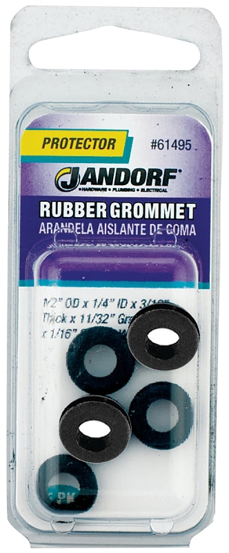 Jandorf 61495 Grommet, 1/4 in ID, 1/2 in OD, Rubber, Black, 3/16 in Thick Panel
