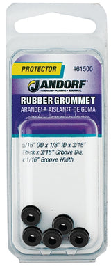 Jandorf 61500 Grommet, 1/8 in ID, 5/16 in OD, Rubber, Black, 3/16 in Thick Panel