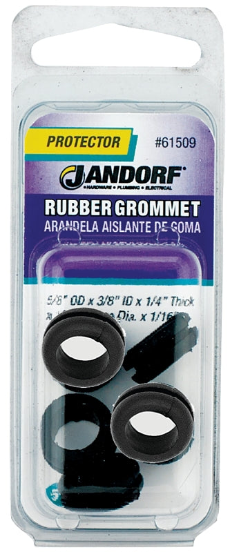 Jandorf 61509 Grommet, 3/8 in ID, 5/8 in OD, Rubber, Black, 1/4 in Thick Panel