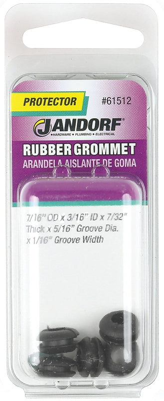 Jandorf 61512 Grommet, 3/16 in ID, 7/16 in OD, Rubber, Black, 7/32 in Thick Panel