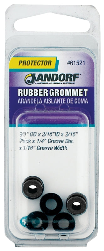 Jandorf 61521 Grommet, 3/16 in ID, 3/8 in OD, Rubber, Black, 3/16 in Thick Panel