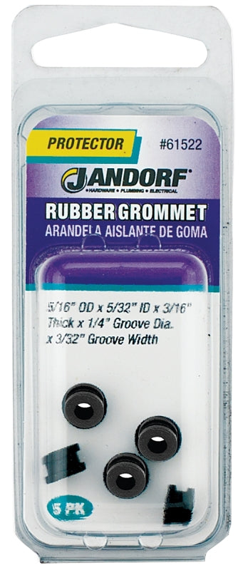 Jandorf 61522 Grommet, 5/32 in ID, 5/16 in OD, Rubber, Black, 3/16 in Thick Panel