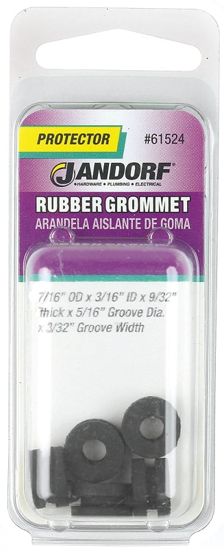 Jandorf 61524 Grommet, 3/16 in ID, 7/16 in OD, Rubber, Black, 9/32 in Thick Panel