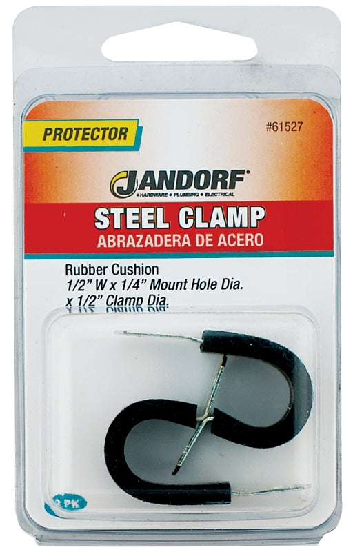 Jandorf 61527 Cushion Clamp, 1/2 in Max Bundle Dia, 1/2 in W, Rubber/Steel, Black