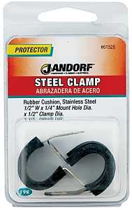 Jandorf 61528 Cushion Clamp, 1/2 in Max Bundle Dia, 1/2 in W, Rubber/Stainless Steel, Black