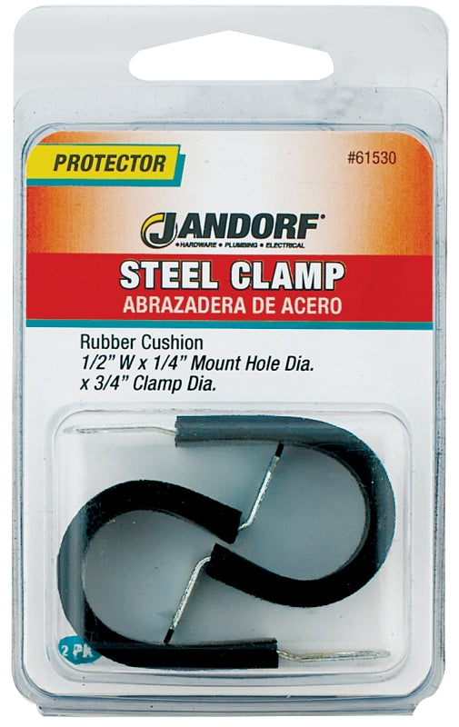Jandorf 61530 Cushion Clamp, 3/4 in Max Bundle Dia, 1/2 in W, Rubber/Steel, Black