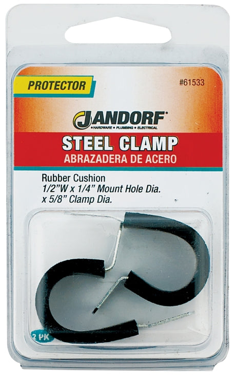 Jandorf 61533 Cushion Clamp, 5/8 in Max Bundle Dia, 1/2 in W, Rubber/Steel, Black