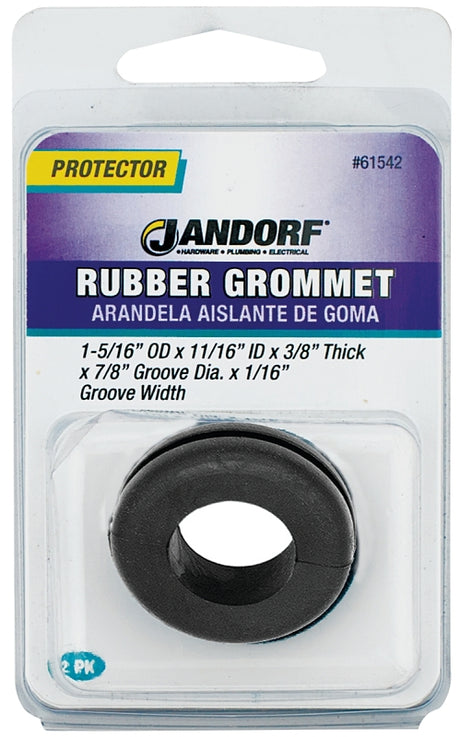 Jandorf 61542 Grommet, 11/16 in ID, 1-5/16 in OD, Rubber, Black, 3/8 in Thick Panel