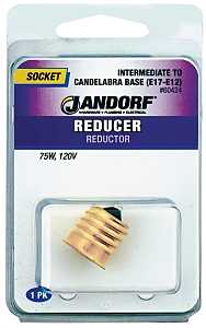 Jandorf 60424 Socket Reducer, E17 Intermediate to E12 Candelabra Base, 75 W, Brass, Gloss