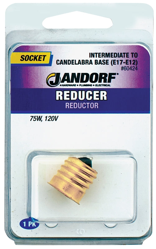 Jandorf 60424 Socket Reducer, E17 Intermediate to E12 Candelabra Base, 75 W, Brass, Gloss