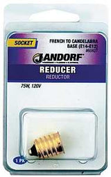 Jandorf 60427 Socket Reducer, E14 French to E12 Candelabra Base, 75 W, Brass, Gloss