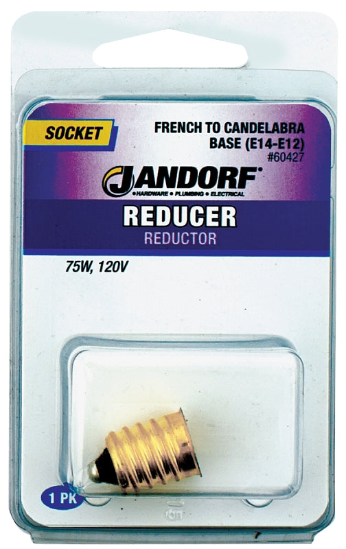 Jandorf 60427 Socket Reducer, E14 French to E12 Candelabra Base, 75 W, Brass, Gloss