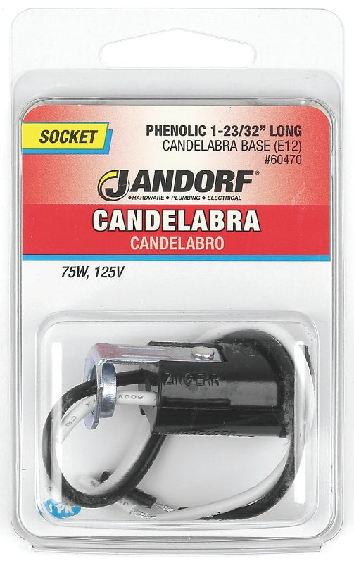 Jandorf 60470 Lamp Socket, 1.72 in W Dimensions, 125 V, 75 W, Phenolic Housing Material, Black