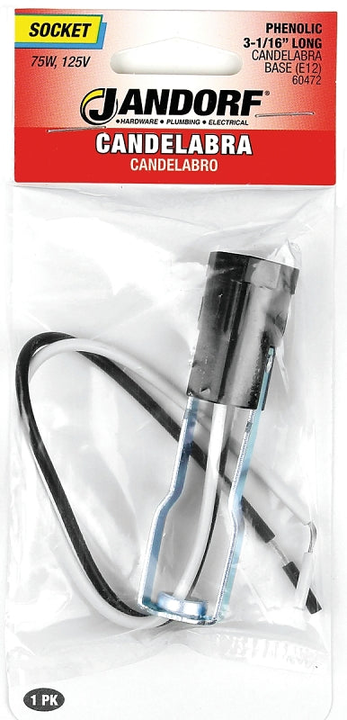 Jandorf 60472 Lamp Socket, 3.06 in W Dimensions, 125 V, 75 W, Phenolic Housing Material, Black