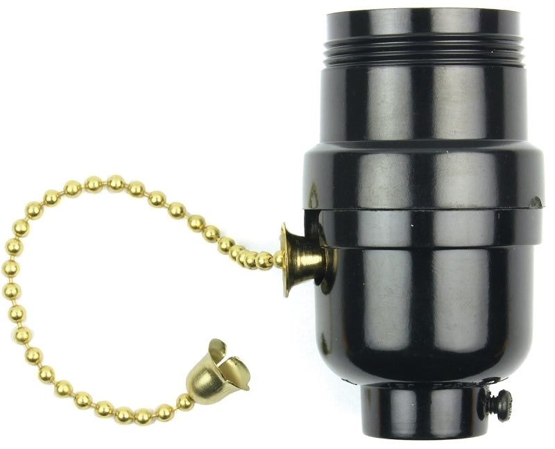 Jandorf 60534 Pull Chain Lamp Socket, 1/2 Threaded Top Dimensions, 250 V, 250 W, Phenolic Housing Material, Black