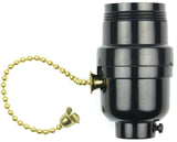Jandorf 60534 Pull Chain Lamp Socket, 1/2 Threaded Top Dimensions, 250 V, 250 W, Phenolic Housing Material, Black