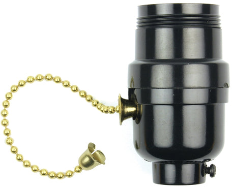 Jandorf 60534 Pull Chain Lamp Socket, 1/2 Threaded Top Dimensions, 250 V, 250 W, Phenolic Housing Material, Black