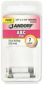 Jandorf 60604 Fast Acting Fuse, 7 A, 250 V, 200 A, 10 kA Interrupt, Ceramic Body