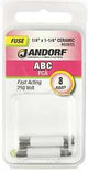 Jandorf 60605 Fast Acting Fuse, 8 A, 250 V, 200 A, 10 kA Interrupt, Ceramic Body