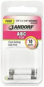 Jandorf 60606 Fast Acting Fuse, 10 A, 250 V, 200 A, 10 kA Interrupt, Ceramic Body