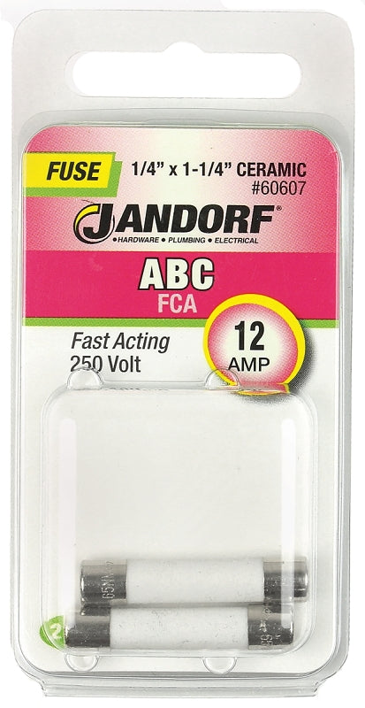 Jandorf 60607 Fast Acting Fuse, 12 A, 250 V, 750 A, 10 kA Interrupt, Ceramic Body