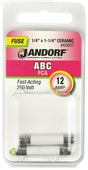 Jandorf 60607 Fast Acting Fuse, 12 A, 250 V, 750 A, 10 kA Interrupt, Ceramic Body