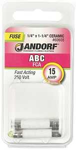 Jandorf 60608 Fast Acting Fuse, 15 A, 250 V, 750 A, 10 kA Interrupt, Ceramic Body