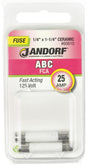 Jandorf 60610 Fast Acting Fuse, 25 A, 125 VDC, 200, 400, 1000 A Interrupt, Ceramic Body