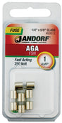 Jandorf 60612 Series Fast Acting Fuse, 0.11 Ohm, 1 A, 250 V, 35 A, 10 kA Interrupt, Glass Body, 5/8 in Length