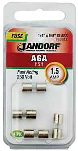 Jandorf 60613 Series Fast Acting Fuse, 0.07 Ohm, 1.5 A, 250 V, 100 A, 10 kA Interrupt, Glass Body