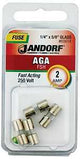Jandorf 60614 Fast Acting Fuse, 2 A, 250 V, 100, 200 A Interrupt, Glass Body