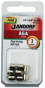 Jandorf 60616 Fast Acting Fuse, 3 A, 250 V, 100, 200 A Interrupt, Glass Body