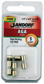 Jandorf 60617 Fast Acting Fuse, 5 A, 125 V, 1 kA Interrupt, Glass Body