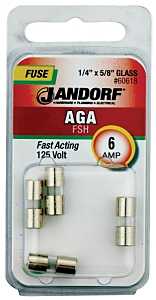 Jandorf 60618 Fast Acting Fuse, 6 A, 125 V, 1 kA Interrupt, Glass Body