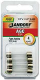 Jandorf 60631 Fast Acting Fuse, 4 A, 250 V, 200 A, 10 kA Interrupt, Glass Body