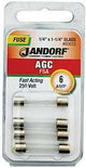 Jandorf 60633 Fast Acting Fuse, 6 A, 250 V, 200 A, 10 kA Interrupt, Glass Body