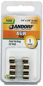 Jandorf 60643 Fast Acting Fuse, 1 A, 32 V, 10 kA Interrupt, Glass Body