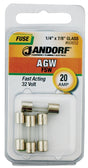 Jandorf 60652 Fast Acting Fuse, 20 A, 32 V, 10 kA Interrupt, Glass Body